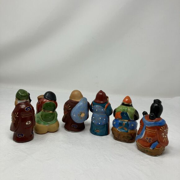 Vintage Japanese Kutani Moriage Lucky Gods Porcelain Figurines Set Lot Of 6 - Picture 3 of 16
